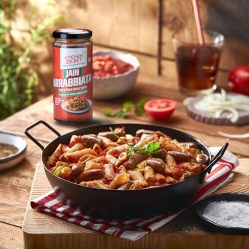 Kitchen Secret Jain Arrabbiata No Onion No Garlic Spicy Red Pizza Pasta Sauce 390G - For Pasta, Spaghetti, Pizza, Sandwiches, Wraps, Quality Ingredients, No Preservatives, Taste Of Italy