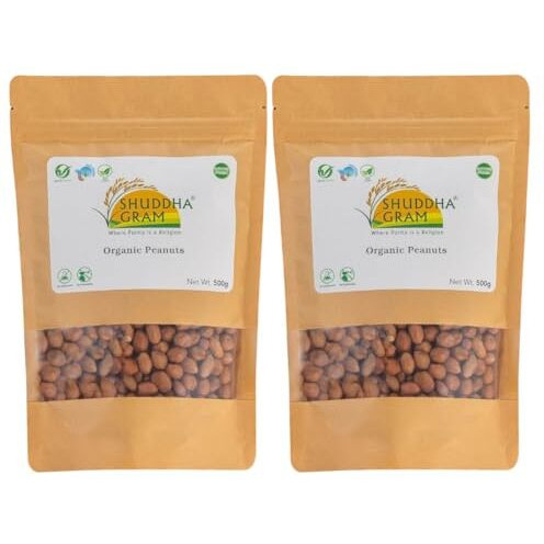 Shuddha Gram Organic Peanuts | Groundnuts - 500G | Unpolished 100% Naturally Processed Raw Groundnut (Moongfali Dana) (500G Pack 2)