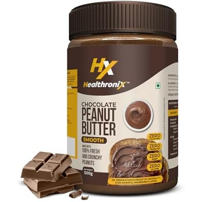 Healthronix Chocolate Smooth Peanut Butter 500G | 25G Protein & 4G Dietary Fibre | Tasty & Healthy Chocolate Spread For Breakfast & Snacks, Made With Roasted Peanuts, Zero Cholesterol & Trans Fat