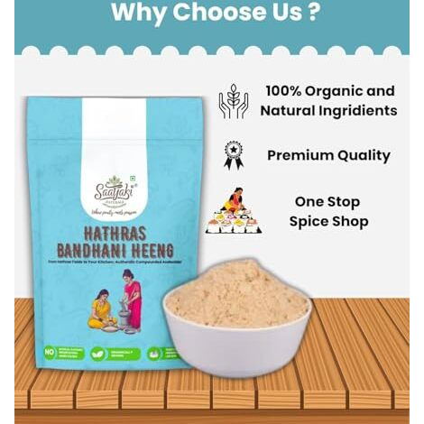 Saatyaki Naturals Organic Hathras Bandhani Heeng Powder/Kadak Heeng Tadka/ Pure Asafoetida For Cooking, Aromatic Spice For Flavorful Dishes, Authentic And Natural (400Gm)