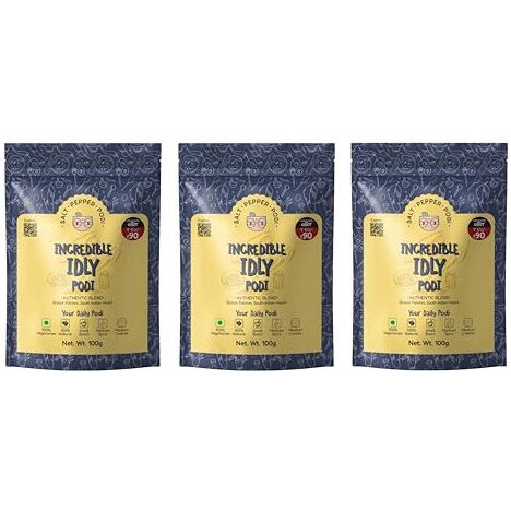 Salt Pepper Podi Incredible Idly Chutney Powder| Home-Style Healthy Gunpowder Without Garlic | Best Used With Dosas,Idlis & Upma |No Palm Oil And No Preservatives |Refill Pouch 100 Gm (Pack Of 3).