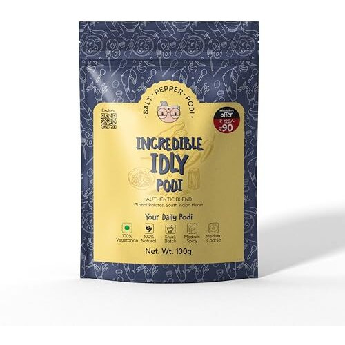 Salt Pepper Podi Incredible Idly Chutney Powder| Home-Style Healthy Gunpowder Without Garlic | Best Used With Dosas,Idlis & Upma |No Palm Oil And No Preservatives |Refill Pouch 100 Gm (Pack Of 3).