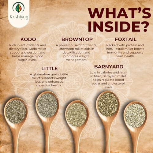 Krishiyug Unpolished 5 Millets Combo Pack Of Little Millet, Kodo, Foxtail, Barnyard And Browntop Millet 1Kg Each (Pack Of 5)