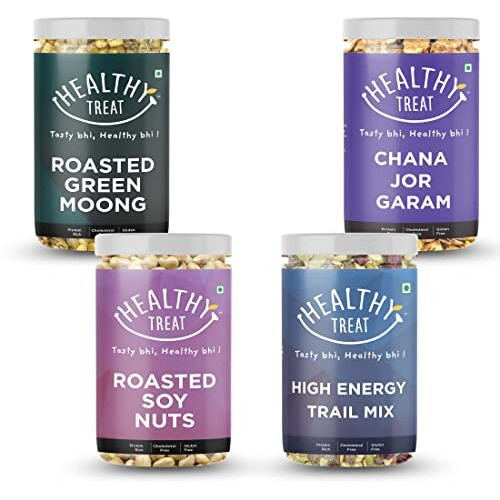 Healthy Treat Diabetic Friendly Healthy Snacks Pack | Roasted Soyabean, Roasted Chana Jor, Roasted Green Moong, Roasted High Energy Trail Mix | Roasted Healthy Snacks Pack