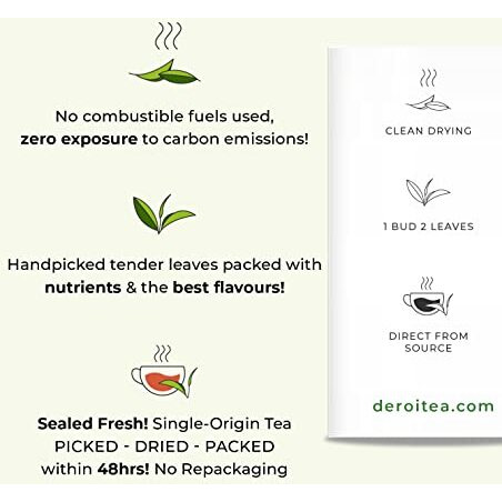 Deroi Tea Assam Lush Green Tea (Pack Of 2 X 100 Gms) | Carbon-Free Dried Tea | 100% Natural Whole Leaf | Assam Tea | 1Bud & 2 Leaves| Antioxidant Rich | Bitterless | 100 G (Per Pack) - 60 Cups