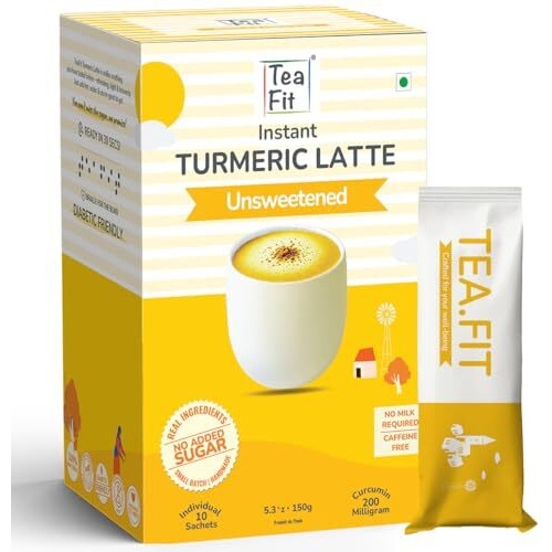 Teafit No Sugar Instant Turmeric Latte | Healing Haldi Doodh | 50 Sachets (750Gm) + Spoon | Get Good Sleep | Ayurvedic Remedy | Diabetic-Friendly | With Lakdadong Turmeric