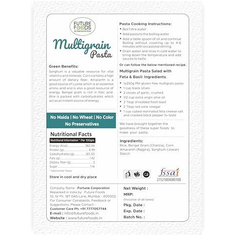 Future Foods Multigrain Pasta 250G | Gluten-Free | Easy To Digest | No Maida, Wheat Or Preservatives | Rich In Fibre And Vitamins | Celiac-Safe | Ideal For Pcos Support
