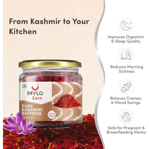 Mylo Pure Saffron For Pregnant Women (Kesar)|Improves Digestion|Reduces Pain & Cramps|Improves Sleep|Clinically Tested,2 Grams