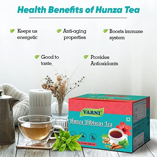 Varni Hunza Handmade 100% Natural Herbal Tea - An Energetic Drink For Good Health & Longevity | Caffeine Free | Healthy Tea | No Artificial Flavours - Pack Of 25 Bags (Hibiscus), 110 Gram
