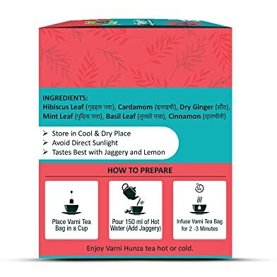 Varni Hunza Handmade 100% Natural Herbal Tea - An Energetic Drink For Good Health & Longevity | Caffeine Free | Healthy Tea | No Artificial Flavours - Pack Of 25 Bags (Hibiscus), 110 Gram