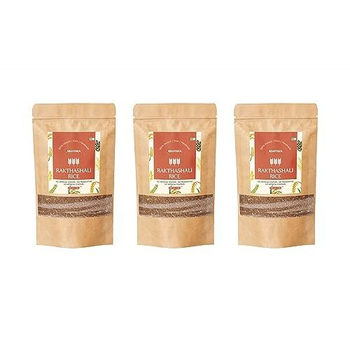 Aranyaka Red Rice | Kerala Rakthashali Rice 3Kg | (Diabetic Friendly, Gluten Free | (Small Grain, Unpolished, Raw) | Healthy Royal Rice| Iron Rich| Blood Purifier |  1Kg (Pack Of 3) - 3Kg In Total