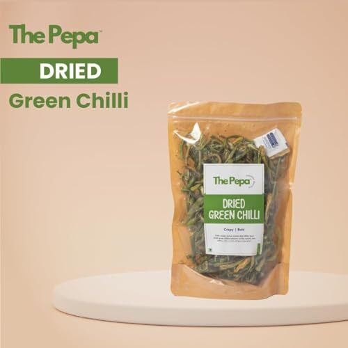 The Pepa Dehydrated Green Chilli | Dried Green Chillies | Helps In Weight Management | Natural & Hygienically Processed | Nutritious & Flavorful | Easy To Store & Long Shelf Life | Perfect For Cooking, Seasoning & Garnishing, Machine Processed, No Additives - 100Gm