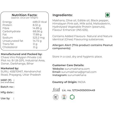 Suru Roasted Makhana With Himalayan Salt And Black Pepper, Olive Oil Roasted, 90G Each, Pack Of 2