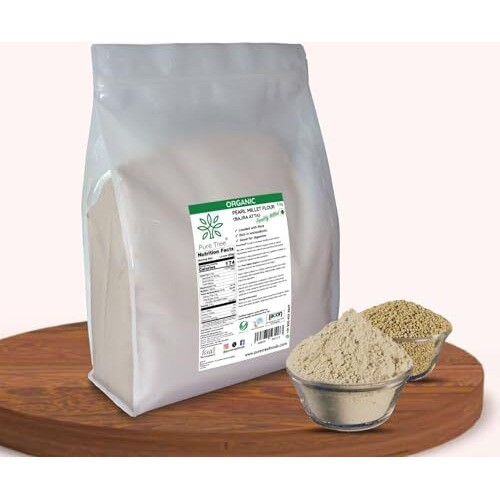 Pure Tree Certified Organic Bajra Flour Freshly Milled | 5 Kg |Bajra Atta | Gluten-Free Pearl Millet Organic Flour | Bajre Ka Atta | Millet Atta | Kambu Flour