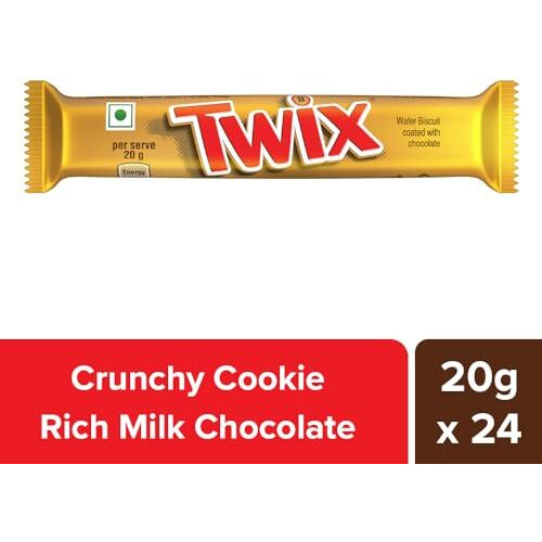 Twix Caramel Cookie Chocolate Bar, Loaded With Soft Nougat, Chewy Caramel, & Crunchy Cookie, Premium Chocolate Pack For Sharing, 20 Grams, Pack Of 24