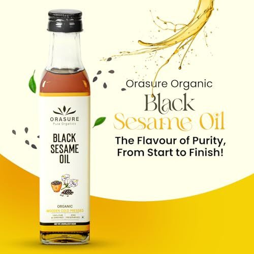 Orasure Organic Black Sesame Oil | Wooden Cold Pressed Oil For Cooking | Til Ka Tel | Pure And Unrefined | Zero Preservative | Gingelly Oil | Kolhu/Kacchi Ghani/Chekku | With Multipurpose Usage | 500Ml