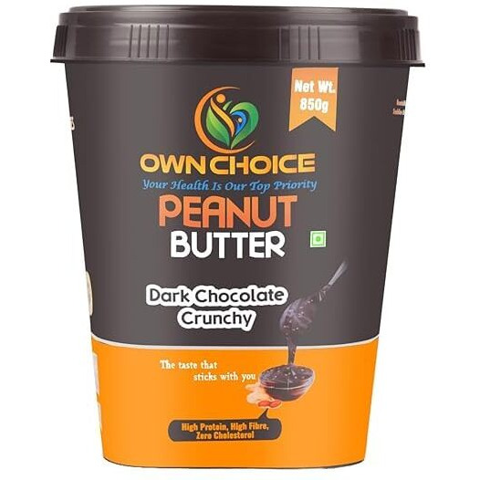 Ownchoice Peanut Butter Dark Chocolate | Made With Premium Roasted Peanuts & Dark Chocolate Paste And Rock Sugar (Dhaga Mishri) & Pink Salt | Healthy & Tasty Nut Butter | 22G Protein & 5.2G Dietary Fiber | Gluten Free, Zero Cholesterol & Trans Fat, Vit E & B3 (850G) (850G, Chocolate Crunchy)