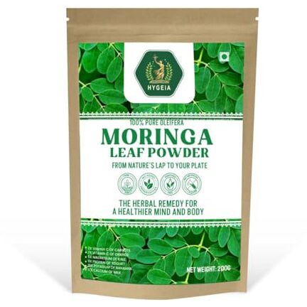 Hygeia 100% Raw And Pure Moringa Oleifera Leaf Powder, 200G || Rich In Antioxidants And Immune Vitamin, Great Superfoods For Tea, Moringa Drink, Resealable Bag ||