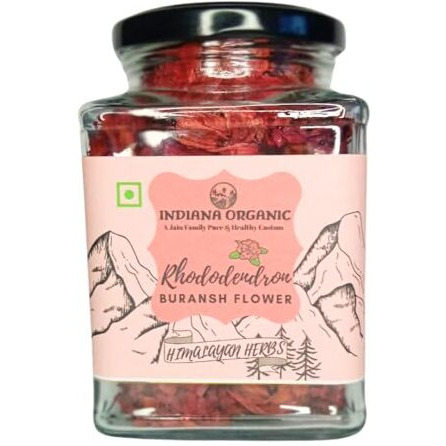 Indiana Organic Rhododendron Flower Tea - 40 Gram Whole Leaf Buransh Flower Petals In Glass Jar | Pure Herbal Tea"