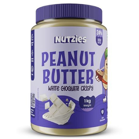 Nutzies - White Chocolate Peanut Butter Crispy | 1Kg | Low Sugar | 24G High Protein | Roasted Peanuts | No Artificial Sweeteners | No Palm Oil | Gluten Free | No Preservatives | 100% Natural (1Kg Pack)