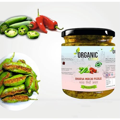 Organic Anand Natural Hari Mirchi Ka Achar | Bharwa Hari Mirchi,Stuffed Green Chilli Pickle | Homemade, Traditional Taste & Authentic Stuffed Chilli Pickle| 350Gm Jar (Pack Of 1)