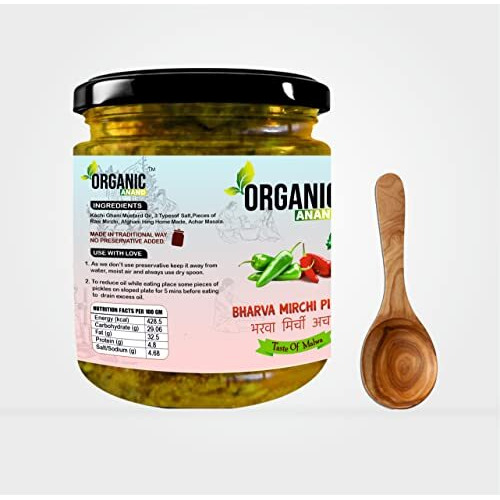 Organic Anand Natural Hari Mirchi Ka Achar | Bharwa Hari Mirchi,Stuffed Green Chilli Pickle | Homemade, Traditional Taste & Authentic Stuffed Chilli Pickle| 350Gm Jar (Pack Of 1)