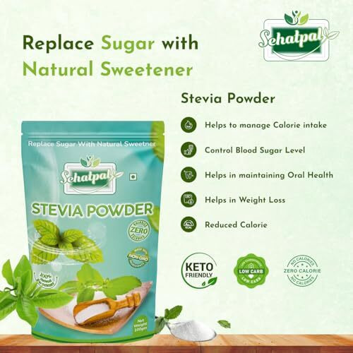 Sehatpal 100% Natural Stevia Powder| Natural Sweetner | Zero Calories | Diabetic Friendly| 100Gm | Pure Stevia Extract