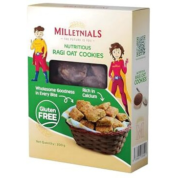 Milletnials Shreejayy Ragi Millet Oats Cookies 200G  Gluten-Free, 100% Vegan, Zero Maida, No Atta, No Preservatives, Healthy & Ready-To-Eat Snack (Medium, 1, Count)