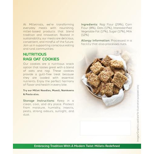 Milletnials Shreejayy Ragi Millet Oats Cookies 200G  Gluten-Free, 100% Vegan, Zero Maida, No Atta, No Preservatives, Healthy & Ready-To-Eat Snack (Medium, 1, Count)