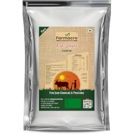Farmacre Raw Sugar | Raw Cane Sugar | Khandsari | Healthy Herbal Cane Sugar, Desi Khand | Product Of Cow Based Natural Farming (Cbnf) | Product Of Chemicals Free & Pesticides Free - 5Kg (Pack Of 1)