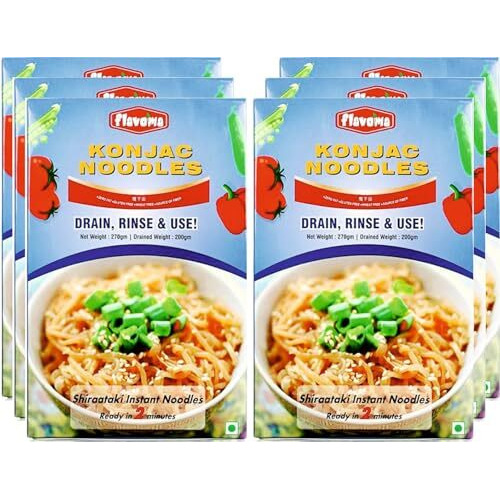 Flavoma Shiraataki Noodles/Konjac Noodles, 270G (Pack Of 6) [Low-Carb | Certified Vegan | Low-Calorie | Keto-Friendly | Fat-Free | Gluten-Free | Wheat Free | Source Of Fiber | Miracle Noodles]