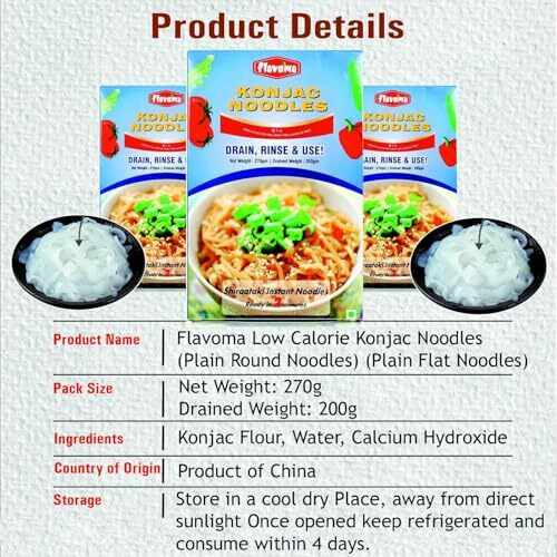 Flavoma Shiraataki Noodles/Konjac Noodles, 270G (Pack Of 6) [Low-Carb | Certified Vegan | Low-Calorie | Keto-Friendly | Fat-Free | Gluten-Free | Wheat Free | Source Of Fiber | Miracle Noodles]