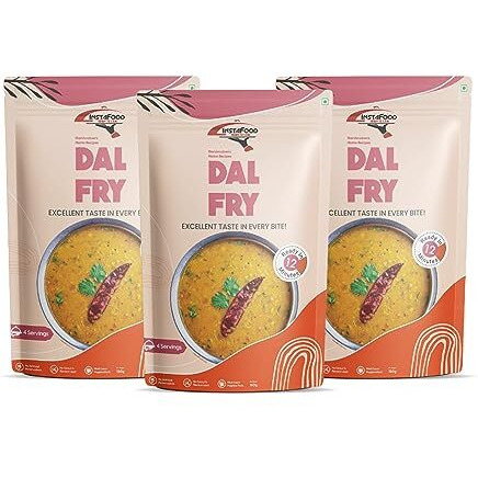 Instafood Yellow Dal Fry | Ready To Eat & Cook Meal | 3-4 Servings Each | Pack Of 3 (Each 150G) | After Cooking Gets 3 Litre To Serve | Zip Lock Packaging | Vegetarian Meal | Just Add Water And Cook