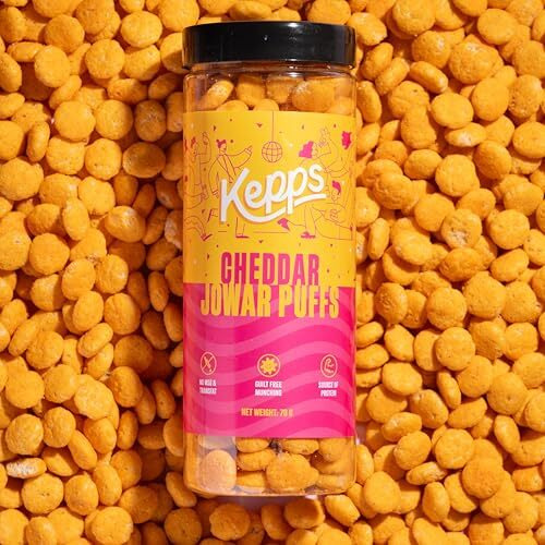 Kepps Cheddar Jowar Puffs Snack, Gluten Free, Rich In Fiber And Protein, Never Fried, Low Calorie, Delicious Munchies, For All Age, Kid Friendly (70 Gm)