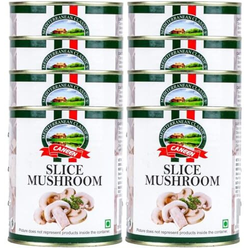 Caneen - Slice Mushroom 800G*8 | Rich In Protein & Fibres | Gluten Free, Non Gmo | No Added Preservatives & Colours | Fresh Sliced Mushrooms (Pack Of 8)