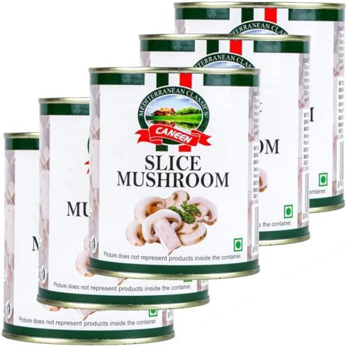 Caneen - Slice Mushroom 800G * 5 | Rich In Protein & Fibres | Gluten Free, Non Gmo | No Added Preservatives & Colours | Fresh Sliced Mushrooms (Pack Of 5)