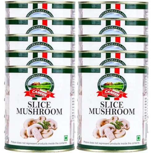 Caneen - Slice Mushroom 800G*10 | Rich In Protein & Fibres | Gluten Free, Non Gmo | No Added Preservatives & Colours | Fresh Sliced Mushrooms (Pack Of 10)