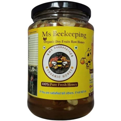 Ms Beekeeping 100% Pure & Natural Organic Raw Honey  Fresh, No Sugar Adulteration, Medium Sweetness With A Hint Of Citrus, Nutrient-Rich & Unprocessed, Perfect For Daily Use (500G, Dry Fruit Infused Honey)