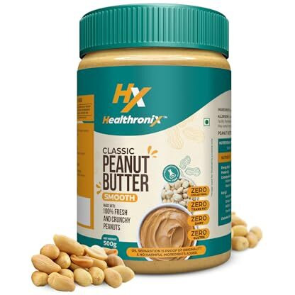 Healthronix Classic Smooth Peanut Butter 500G | 26G Protein To Boost Energy | Tasty & Healthy Nut Butter Spread | Vegan | Cholesterol Free, Gluten Free | Zero Trans Fat | Creamy Peanut Butter