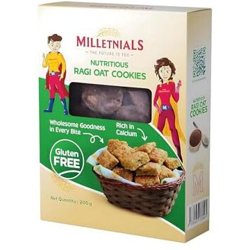 Milletnials Shreejayy Ragi Millet Oats Cookies 200G, Gluten-Free, 100% Vegan, Zero Maida, No Atta, No Preservatives, Healthy & Ready-To-Eat Snack (Medium, 2, Count)