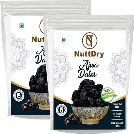 Nuttdry Premium Fresh Ajwa Dates Original 400G (200G X 2) Pack | Iron & Fibre Rich Naturally Sweet Without Added Sugar | Dry Fruits & Nuts | All Natural | No Preservatives | Khajur | Khajoor | Khejur