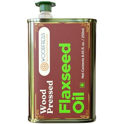 Woodfress Flaxseed Oil Cold Pressed - 250Ml, Omega 3 Alsi Oil, Pure & Natural Linseed Oil, Javas/Jawas Alsi Ka Tel For Cooking, Salads & Health Care, Vegan & Multipurpose, Wood Pressed Flax Seed Oil - 250Ml