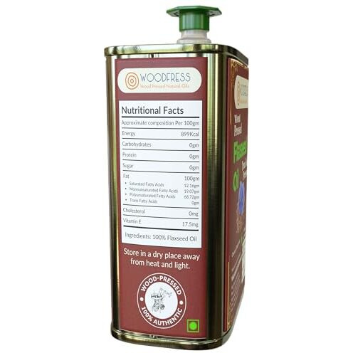 Woodfress Flaxseed Oil Cold Pressed - 250Ml, Omega 3 Alsi Oil, Pure & Natural Linseed Oil, Javas/Jawas Alsi Ka Tel For Cooking, Salads & Health Care, Vegan & Multipurpose, Wood Pressed Flax Seed Oil - 250Ml
