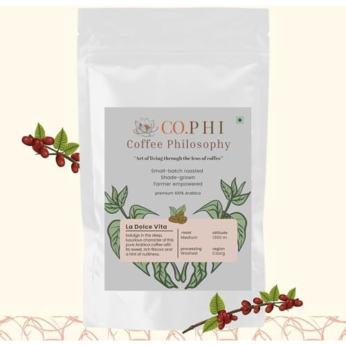 Co.Phi La Dolce Vita, 100% Arabica, Specialty Ground Coffee, 250G, Pour Over, Shade Grown, Roasted, Taste Notes - Chocolate, Caramel, Malt, Washed Processing, No Chicory, Bag, Coffee Philosophy