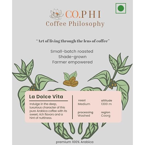 Co.Phi La Dolce Vita, 100% Arabica, Specialty Ground Coffee, 250G, Pour Over, Shade Grown, Roasted, Taste Notes - Chocolate, Caramel, Malt, Washed Processing, No Chicory, Bag, Coffee Philosophy