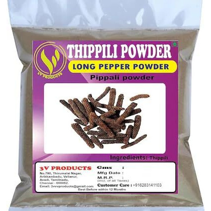 3V Products Organic Thippili Powder 200G | Pippali | Long Pepper | Pipali For 100% Natural Support Healthy (Pack Of 2X100G)