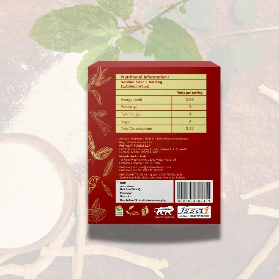 Tea Leaf & Co. Tulsi Ashwagandha Green Tea Combo Stress Relief & Immunity Boost Natural Total 50 Bags Pack Of 2