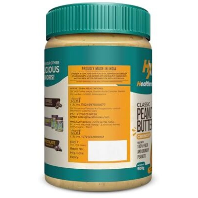 Healthronix Classic Crunchy Peanut Butter 500G | 26G Protein To Boost Energy | Tasty & Healthy Nut Butter Spread | Vegan | Cholesterol Free, Gluten Free | Zero Trans Fat | Creamy Peanut Butter