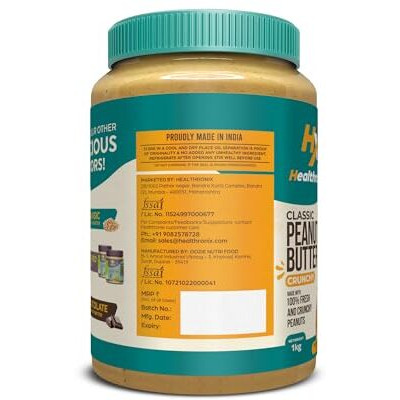 Healthronix Classic Crunchy Peanut Butter 1Kg | 26G Protein To Boost Energy | Tasty & Healthy Nut Butter Spread | Vegan | Cholesterol Free, Gluten Free | Zero Trans Fat | Creamy Peanut Butter