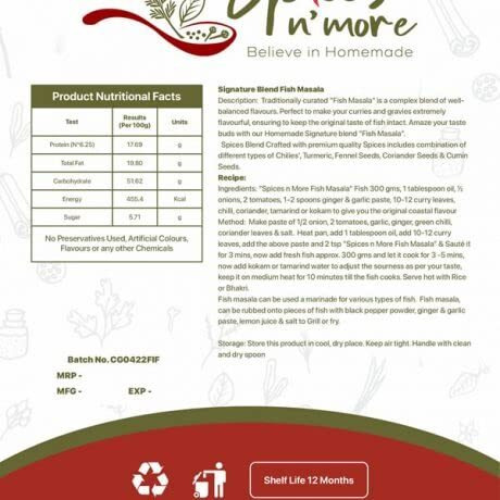 Spices N More Fish Masala For Cooking Delicious Dish With Natural Aroma & Authentic Taste Rich In Flavor, Naturally Processed And No Preservatives (50 Gm)